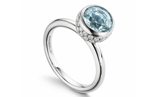 海蓝宝石，点缀圆形切割钻石