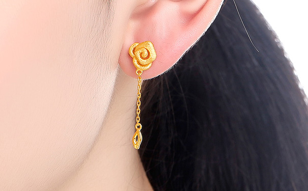 玫瑰花黄金耳坠