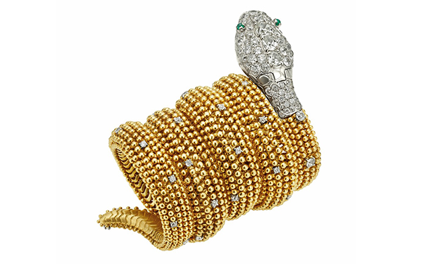 Serpenti 金质珠宝表，by Bulgari