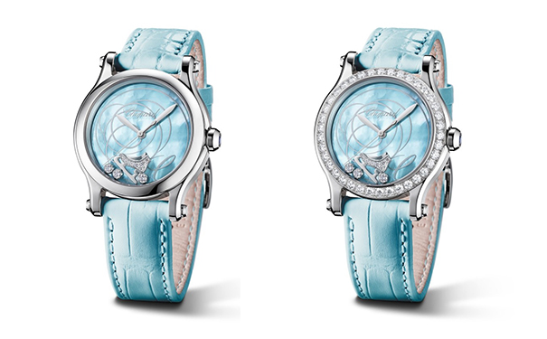 蓝宝石、海蓝宝石、托帕石、碧玺和钻石铺陈出渐变色调的表盘背景肖邦