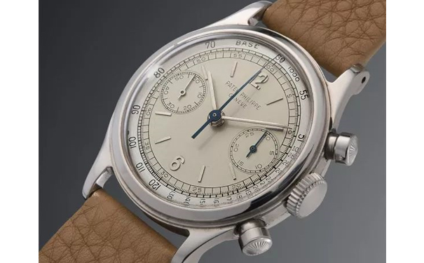 百达翡丽，型号1463「Tasti Tondi」，极度罕有及精细，精钢腕表，配计时功能和特殊计速刻度「Two-tone」银色表盘，1946年制。附后补证书  成交价：495,000美元