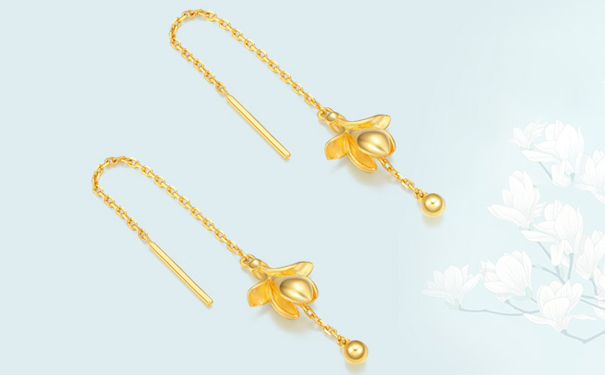 足金耳坠长款玉兰花耳饰流苏耳钉