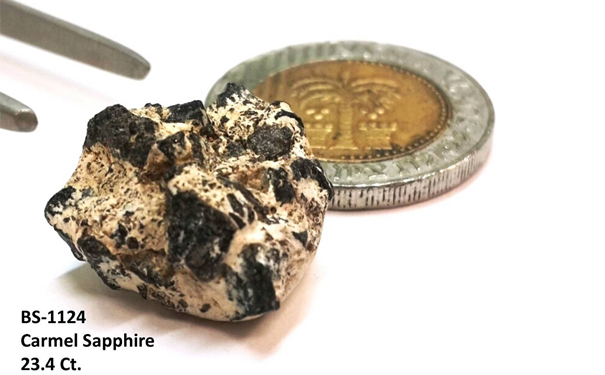 Shefa Yamim 开采的 Carmel 蓝宝石原石和宝石样品