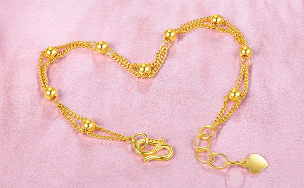 黄金手链款式：简单珠串