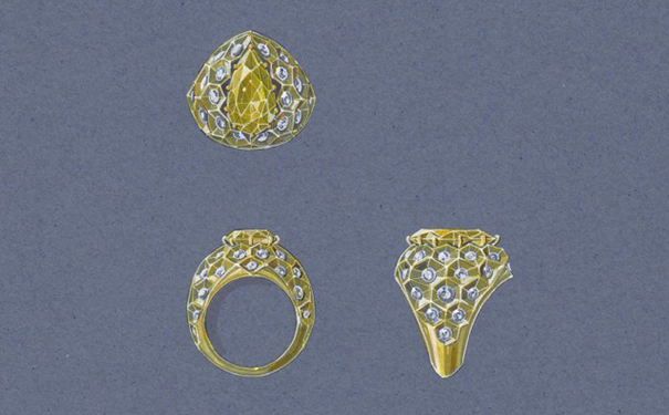 Honeycomb 金质戒指效果图，by Sotheby's Diamonds X Lily Gabriella