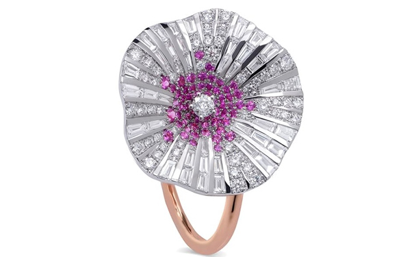 Belle 玫瑰金戒指，by Stenzhorn  镶嵌圆形和阶梯形切割钻石