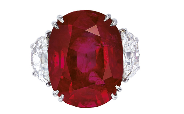 22.86ct的枕形切割红宝石戒指